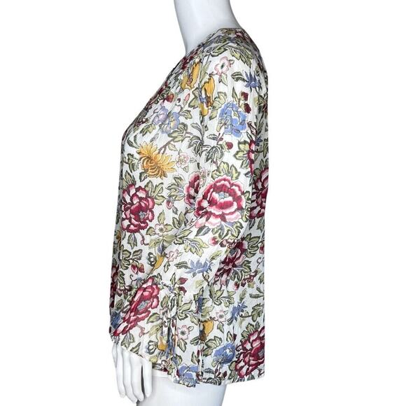 Loft Blouse Womens Small Petite White Multi Floral Cottagecore Boho Bohemain - Picture 3 of 8
